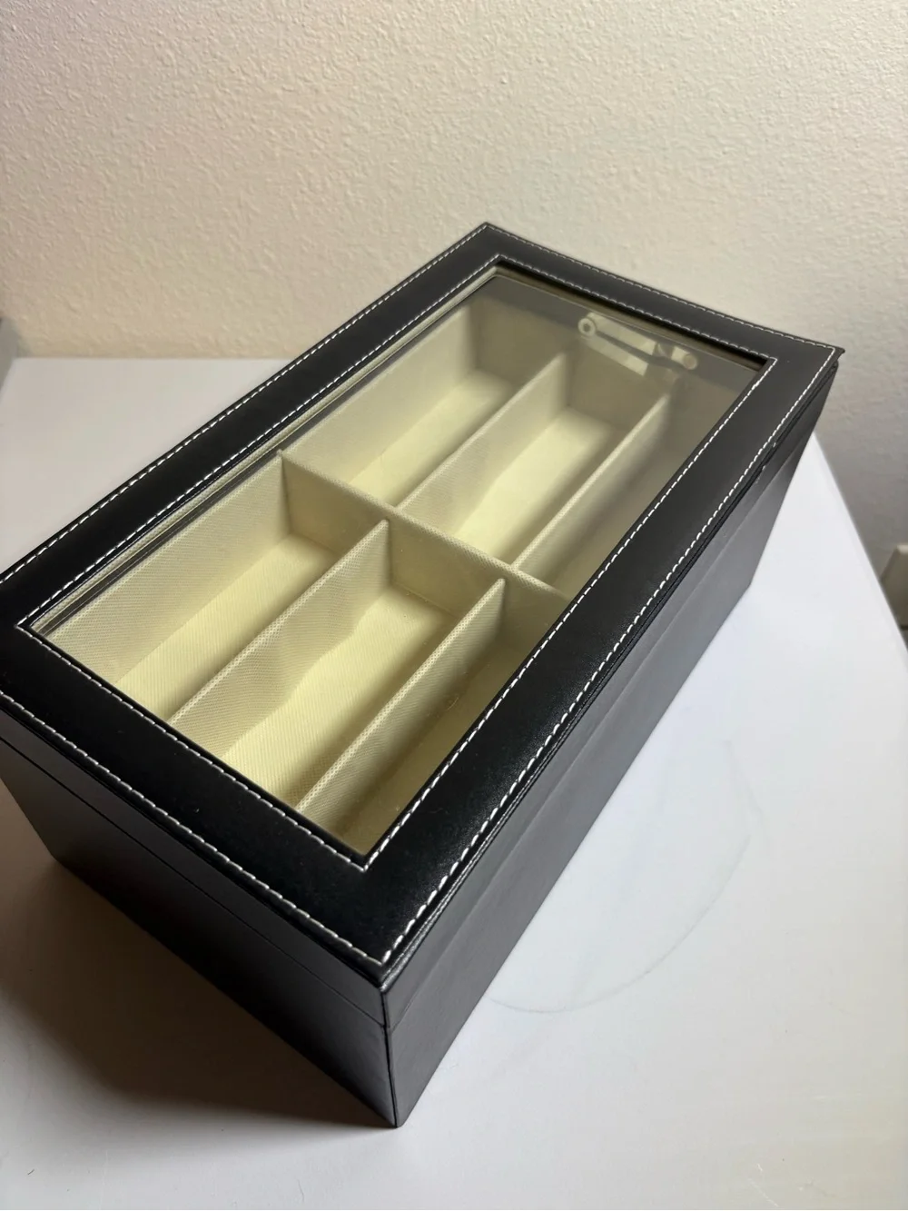 Black Jewelry Organizer Box with Glass Top and Drawer